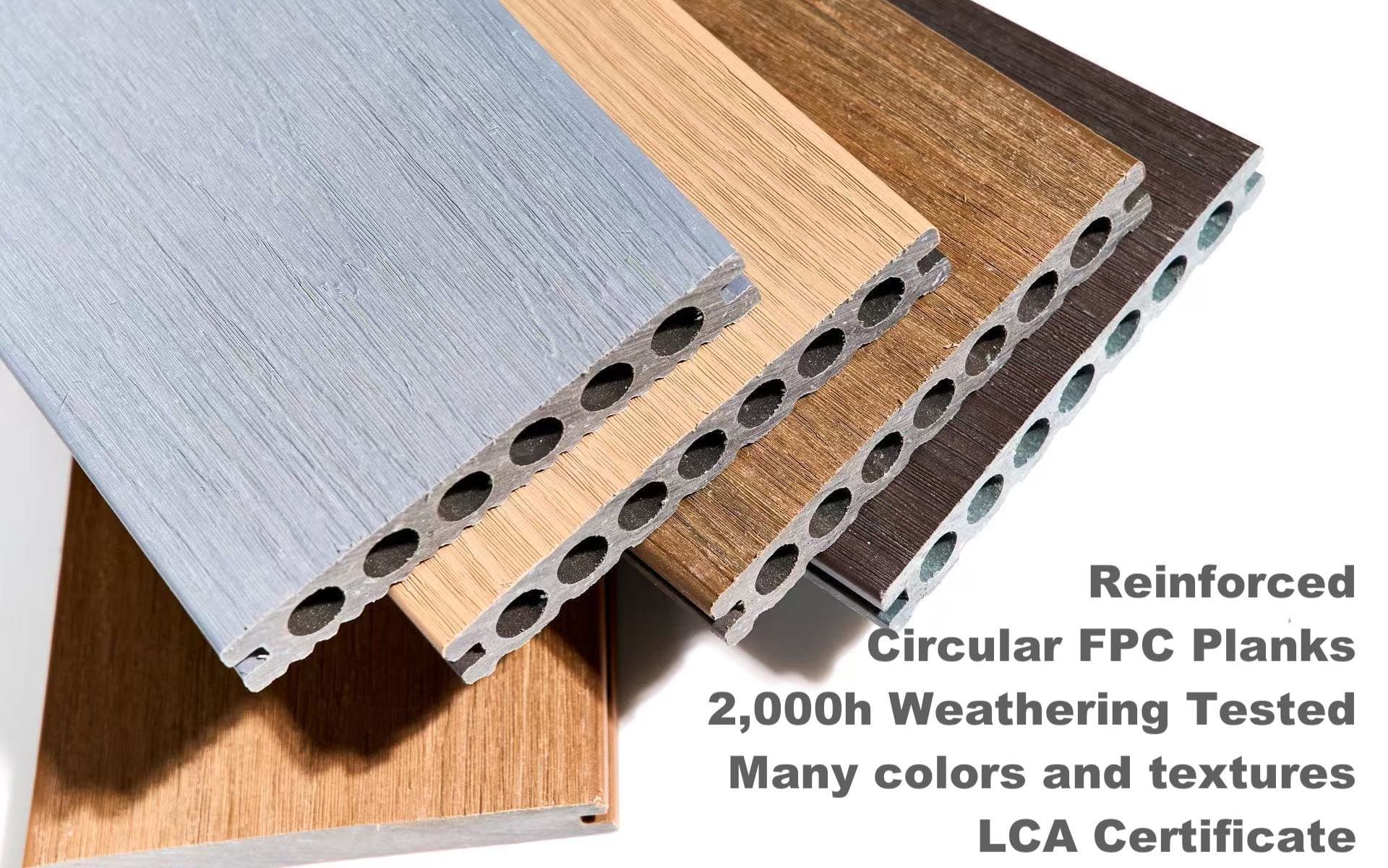 Reinforced FPC Planks | 2,000h Weathering Tested | Many colors and textures to be chosen | LCA Certi